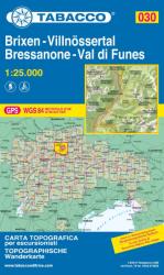 030. Bressanone, Brixen - Val di Funes, Villnösstal turista térkép Tabacco 1: 25 000 (ISBN: 9788883150302)