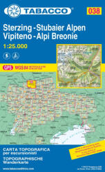 038. Vipiteno - Alpi Breonie, Sterzing - Stubaier Alpen turista térkép Tabacco 1: 25 000 (ISBN: 9788883150388)