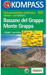 632. Bassano del Grappa, Monte Grappa, 1: 25 000 turista térkép Kompass (ISBN: 9783854918219)