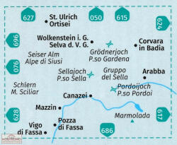 616. Gröden-Sella turista térkép Kompass 1: 25 000 Val Gardena térkép (ISBN: 9783990443330)