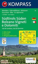 74. Südtirols Süden Bolzano Vigneti e Dolomiti turista térkép Kompass 1: 50 000 (2009)