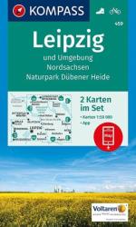 459. Leipzig und Umgebung, 2teiliges Set mit Aktiv Guide turista térkép Kompass (2011)