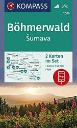 2000. Böhmerwald/Sumava turistatérkép, 2-részes Böhmerwald turista térkép Kompass 1: 50 000 (ISBN: 9783990446430)
