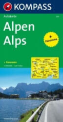350. Alpen, Panorama mit Straßenkarte, 1: 500 000 panoráma térkép (2011)