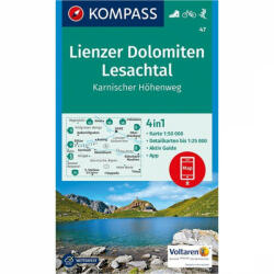 47. Lienzer Dolomiten, Lesachtal turistatérkép, Lienzer Dolomitok túratérkép szett 4 db-os Kompass Karnischer Höhenweg térkép (ISBN: 9783990443811)