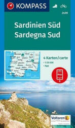 2499. Dél Szardínia térkép, Sardinien Süd, 4teiliges Set turista térkép Kompass 1: 50 000 (ISBN: 9783990443231)