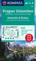 145. Pragser Dolomiten/Dolomiti di Braies, 1: 25 000, D/I Dolomitok turista térkép Kompass (ISBN: 9783991215899)