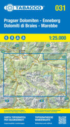 031 Pragser Dolomiten/Dolomiti di Braies, Enneberg/Marebbe 1: 25.000 túristatérkép - TABACCO (ISBN: 9788883151736)