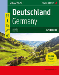 Németország autóatlasz, Ausztria, Svájc atlasz 1: 200 000 Freytag Németország autós térkép 2024/25 (ISBN: 9783707922080)
