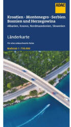 Horvátország térkép , Bosznia-Hercegovina, Szerbia, Montenegro autós térkép ADAC 1: 750 000 2023 (ISBN: 9783826422843)