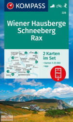 228. Wiener Hausberge turista térkép, Schneeberg turistatérkép, Rax turistatérkép Kompass 1: 25e, 2 részes szett 2023 (ISBN: 9783991217800)