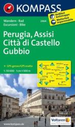 2464. Perugia, Assisi, Città di Castello, Gubbio, D/I turista térkép Kompass (2013)