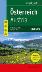 Ausztria atlasz, Ausztria autós atlasz kötött , Ausztria autóatlasz Freytag & Berndt 1: 150e Nagy szabadidő atlasz 2023 (ISBN: 9783707922004)