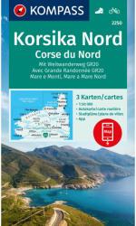 2250. Észak-Korzika turista térkép Kompass, Korsika Nord térkép szett, 3 részes 1: 50e (ISBN: 9783991218975)