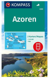 2260. Azori szigetek turista térkép, 2 részes szett Azoren turista térkép Kompass 2023. Azori térkép 1: 50e (ISBN: 9783991540151)