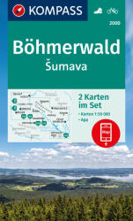 2000. Böhmerwald Sumava turistatérkép, 2-részes Böhmerwald turista térkép Kompass 1: 50 000 (ISBN: 9783991219002)