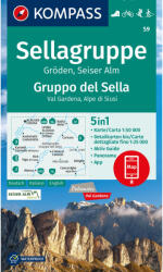 59. Sellagruppe turista térkép Kompass 1: 50 000 Dolomitok turistatérkép Sella-csoport Gröden / Seiseralm (ISBN: 9783991218661)
