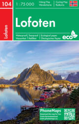 Lofoten turista térkép 1: 75e, PhoneMaps Wander- und Radkarte 104, Lofoten térkép (ISBN: 9788074455292)