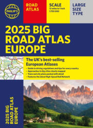 Európa atlasz Philip's Big Road Atlas of Europe A3 méret Európa autós atlasz kötött 1: 750 000 2025 (2024)