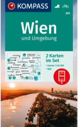 205. Bécs és környéke turista térkép Kompass 1: 50 000 2023 (ISBN: 9783991217657)