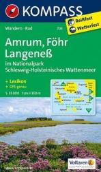 705. Amrum, Föhr, Langeneß im Nationalpark SchleswigHolsteinisches Wattenmeer mit Straßenkarte, 1: 35 000 turista térkép Kompass (2013)