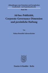 Publicitate ad-hoc, dimensiunea guvernanței corporative și răspunderea personală (ISBN: 9783428195022)