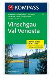 670. Vinschgau turista térkép, 3teiliges Set, D/I turista térkép Kompass (ISBN: 9783850269896)