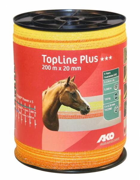 TopLine Plus villanypásztor szalag 20 mm 200 m TriCond sárga/narancs