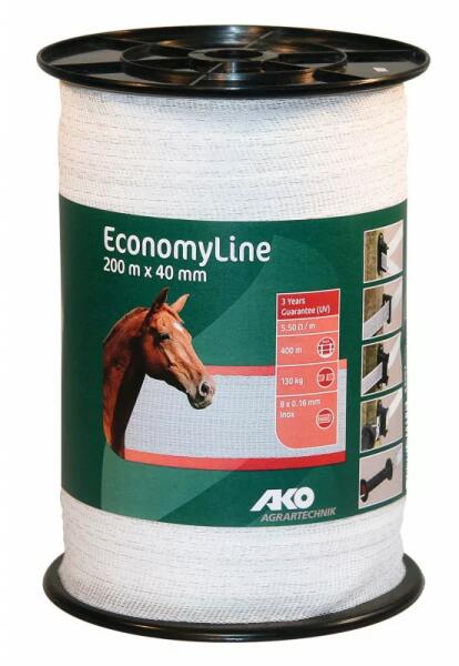 EconomyLine villanypásztor szalag 200m, 40mm, fehér 8 x 0, 16 Niro