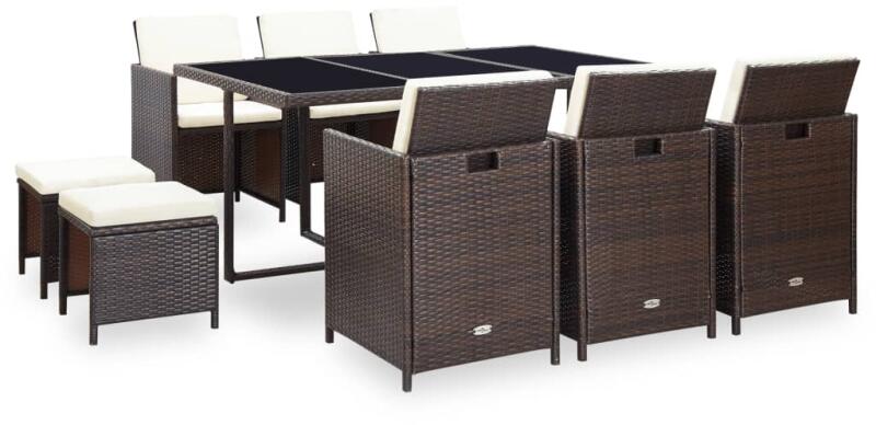 vidaXL Set mobilier cu perne, 11 piese, maro poliratan (42527) (Garnitura  mobilier de gradina) - Preturi