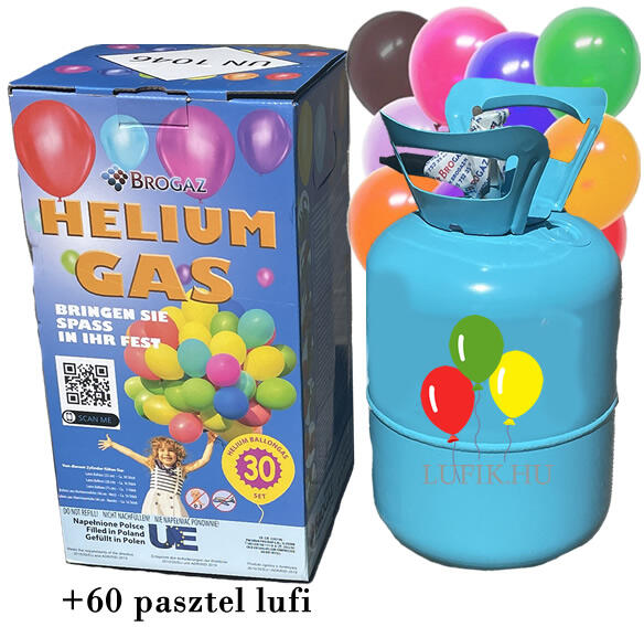 Hélium 60 léggömb felfújására + pasztel léggömb