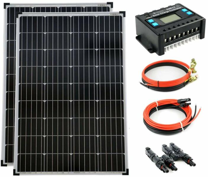 Solartronic Пълен комплект Соларна система 2x100 W монокристални 5 шини 20A  контролер за зареждане 12V / 24V кабел (1000200M20) Соларни системи Цени,  оферти и мнения, списък с магазини, евтино Solartronic Пълен комплект