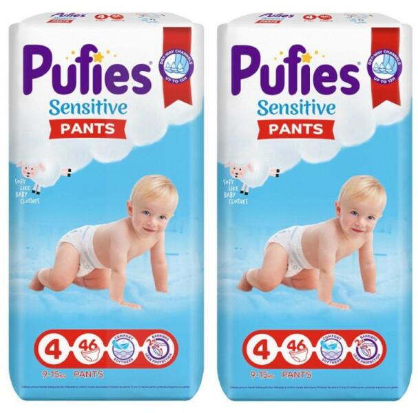 pufies Pachet 2 x 46 Scutece Chilotel Pufies Pants Sensitive Maxi, Marimea  4, 9-15 Kg (2xFIMPFSC135) (Scutec) - Preturi