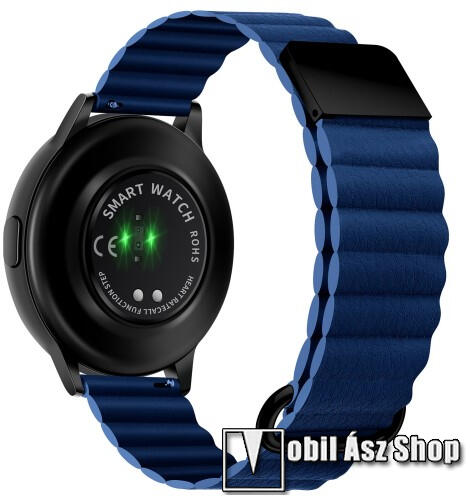 Vásárlás: Okosóra szíj - valódi bőrpánt, mágneses, 115mm + 108mm hosszú,  20mm széles - ÉJKÉK / FEKETE - SAMSUNG Galaxy Watch 42mm / Amazfit GTS /  Galaxy Watch3 41mm / HUAWEI Watch