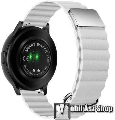 Vásárlás: Okosóra szíj - valódi bőrpánt, mágneses, 118mm + 105mm hosszú,  22mm széles - FEHÉR / EZÜST - SAMSUNG Galaxy Watch 46mm / Watch GT2 46mm /  Watch GT 2e / Galaxy