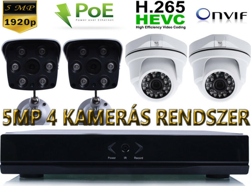 Vásárlás: 4 KAMERÁS 5MP IP, PoE SWITCH, H. 265, ONVIF CSŐ/DOME KAMERA  RENDSZER Távfelügyeleti rendszer árak összehasonlítása, 4 KAMERÁS 5 MP IP  PoE SWITCH H 265 ONVIF CSŐ DOME KAMERA RENDSZER boltok