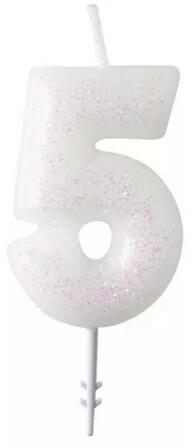 White, Fehér csillámos gyertya 5-ös 6, 5 cm (DPA9904380) - kidsfashion