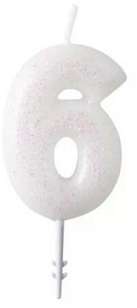 White, Fehér csillámos gyertya 6-os 6, 5 cm (DPA9904381) - kidsfashion