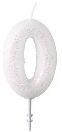 White, Fehér csillámos gyertya 0-ás 6, 5 cm (DPA9904375) - kidsfashion