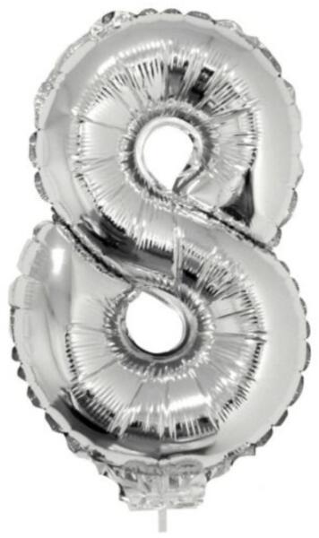 8 szám alakú fólia lufi, ezüst, 41, 6 cm