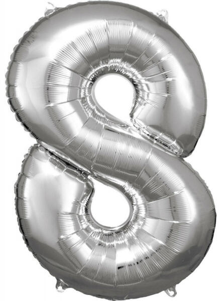 Silver óriás szám fólia lufi 8-as, 83*55 cm (DPA9906293) - kidsfashion