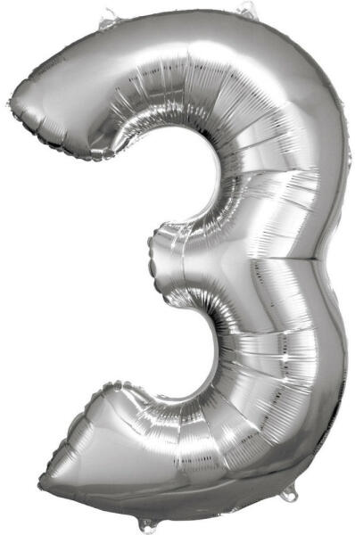 Silver óriás szám fólia lufi 3-as, 83*53 cm (DPA9906288) - kidsfashion