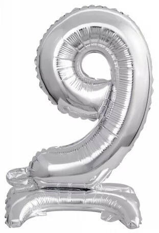 Silver, Ezüst mini 9-es szám fólia lufi talppal 38 cm (DPA9911732) - kidsfashion