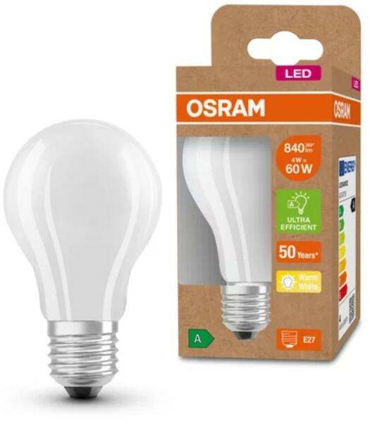 Vásárlás: OSRAM E27 ultrahatékony LED 4W 840lm 3000K - 60W izzó helyett,  opál (4099854009594) LED izzó árak összehasonlítása, E 27 ultrahatékony LED  4 W 840 lm 3000 K 60 W izzó helyett opál 4099854009594 boltok