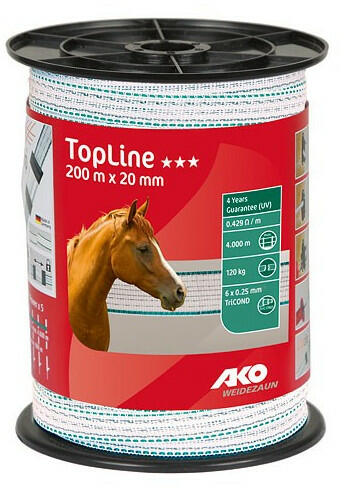 TopLine villanypásztor szalag 200 m x 20 mm fehér/petrol