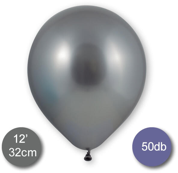 Króm (tükör) lufi, ezüst színben, 50db/cs