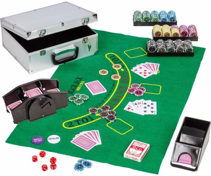GamesPlanet® Set de poker, 300 jetoane + aparat de amestecat cărți  (20030145) (Accesorii poker) - Preturi