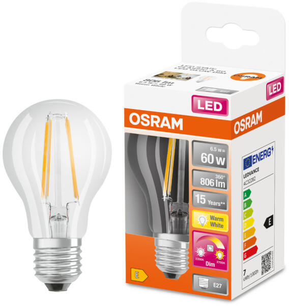 Led Star+ A E27 LED 6, 5W 806lm GlowDim 2200-2700K szabályozható - 60W izzó helyett (4058075435537)