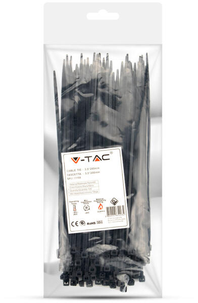 Vásárlás: V-TAC fekete, műanyag gyorskötöző 3.5x200mm, 100db/csomag - SKU  11168 (11168) Kábelkötegelő árak összehasonlítása, fekete műanyag  gyorskötöző 3 5 x 200 mm 100 db csomag SKU 11168 11168 boltok