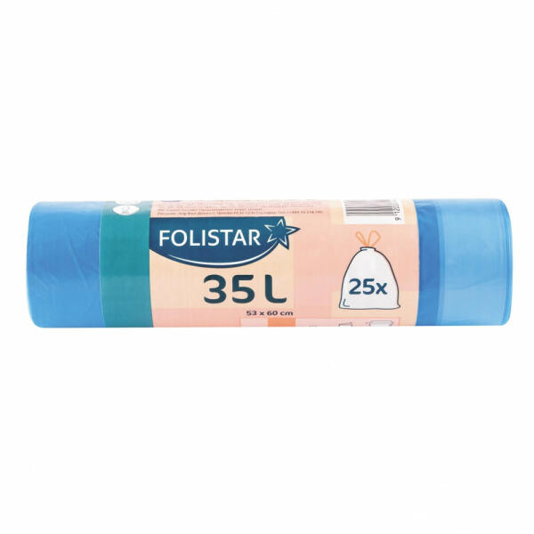 HNAT szemeteszsák 53x60cm, 35 literes HDPE kék, szalagos, 25 darab/tekercs (FS35-ZB)